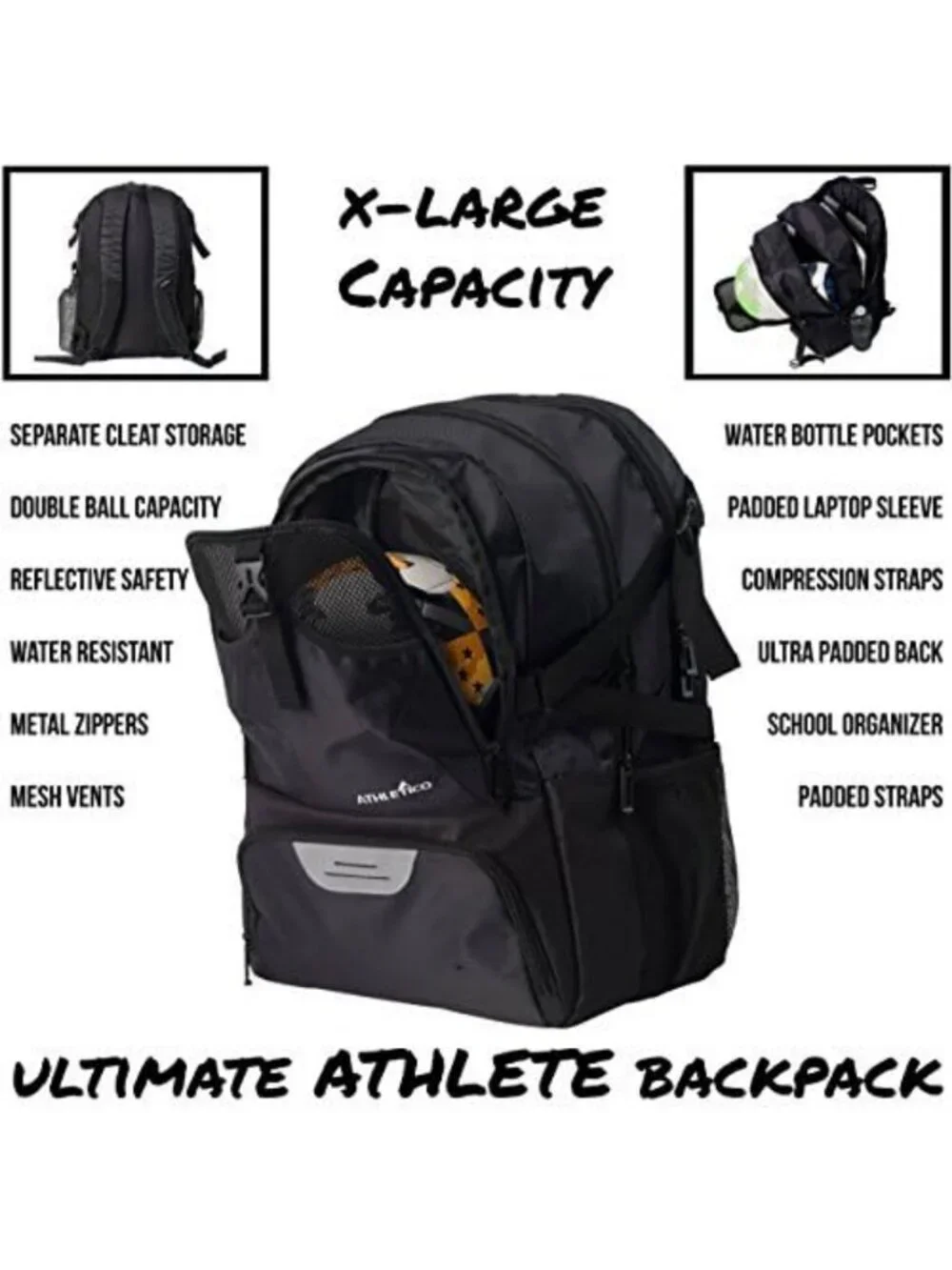 Versatile Sports Backpack for Soccer, Basketball & Football with Cleat & Ball